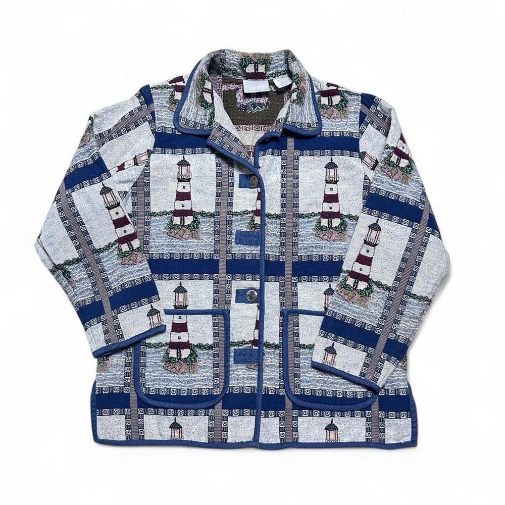 Blair Vintage 90s Lighthouse All Over Tapestry Coat Jacket Medium